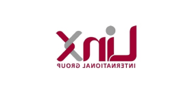 Linx International company logo - dark red lettering of 'Linx' with the dot of the 'i' and one side of the 'x' coloured light grey